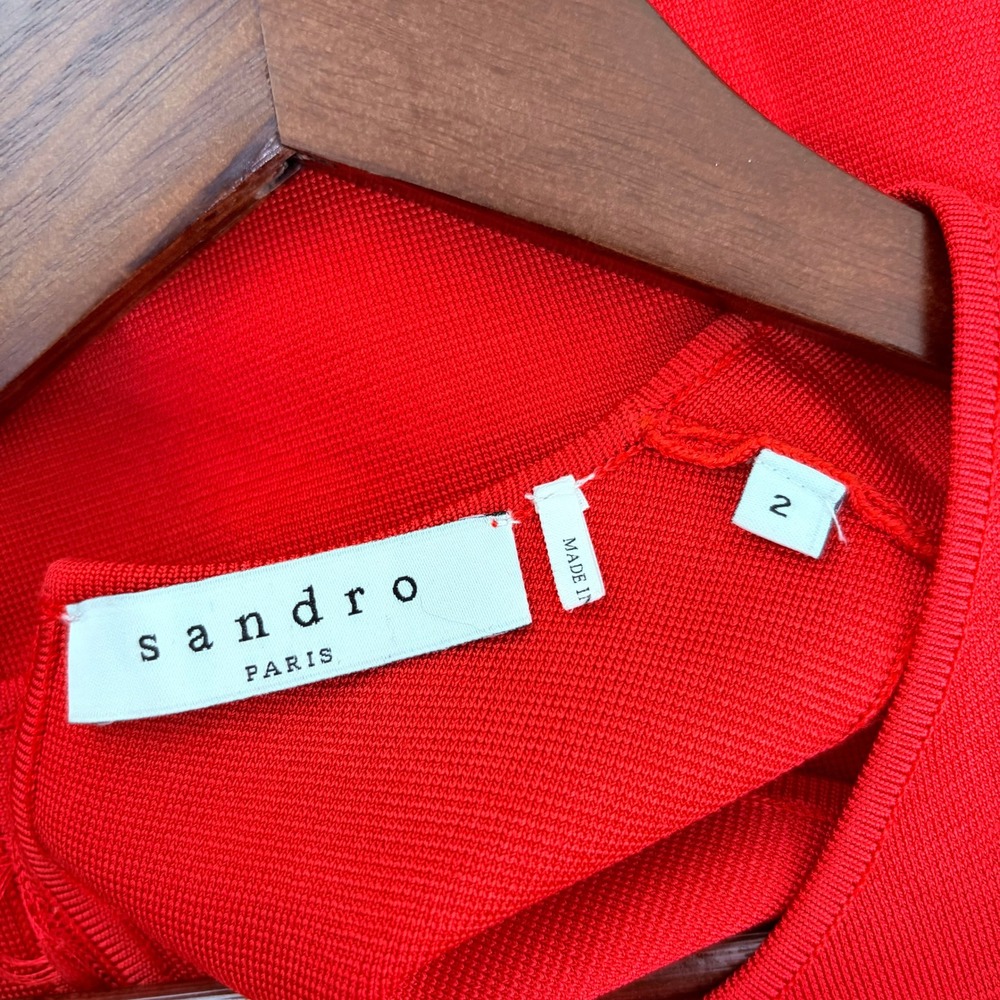 Sandro Paris Red Sleeveless Fit and Flare Knit Dress Open Back Detail‎ Size 2 - Picture 4 of 8